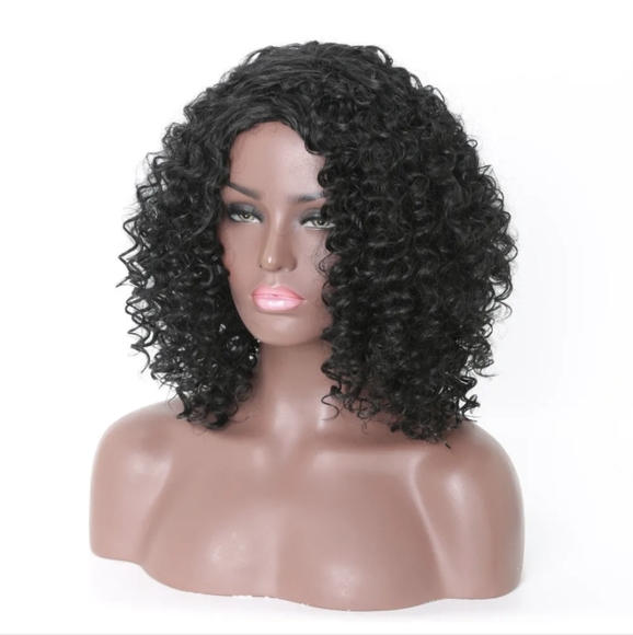 Women's Curly Wavy Short Wigs Dark Black Ladies Costume Synthetic Hair - Picture 9 of 12